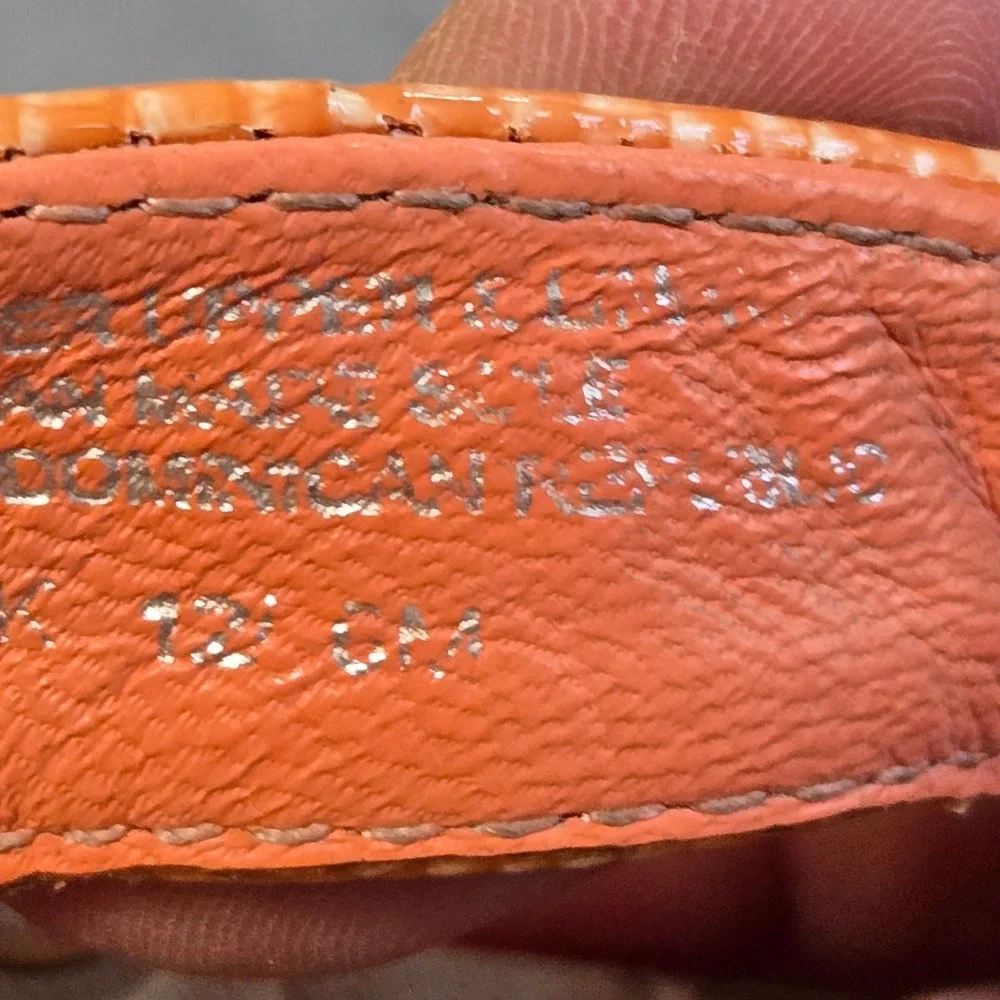 Tory Burch Miller Sandals Women 6M Orange Lizard Embossed Leather Logo Flat Flip